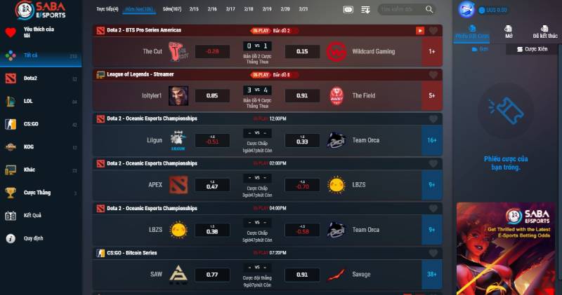 Các tựa game Esport phổ biến trong cá cược